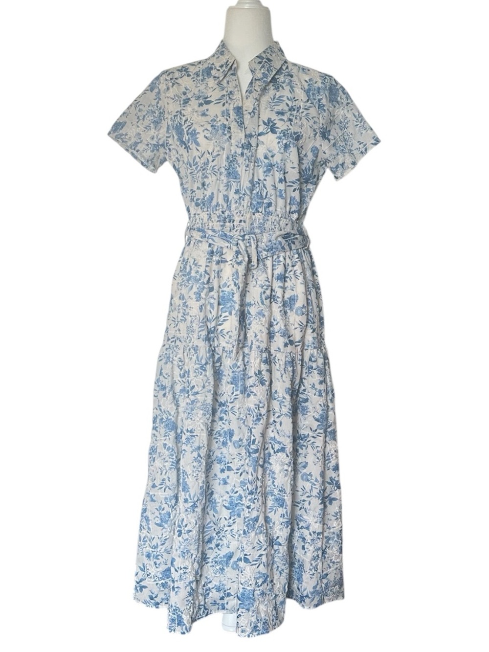 Joie Collared Vneck Cottage Feminine Romantic Embroidered Floral Long Dress  XL